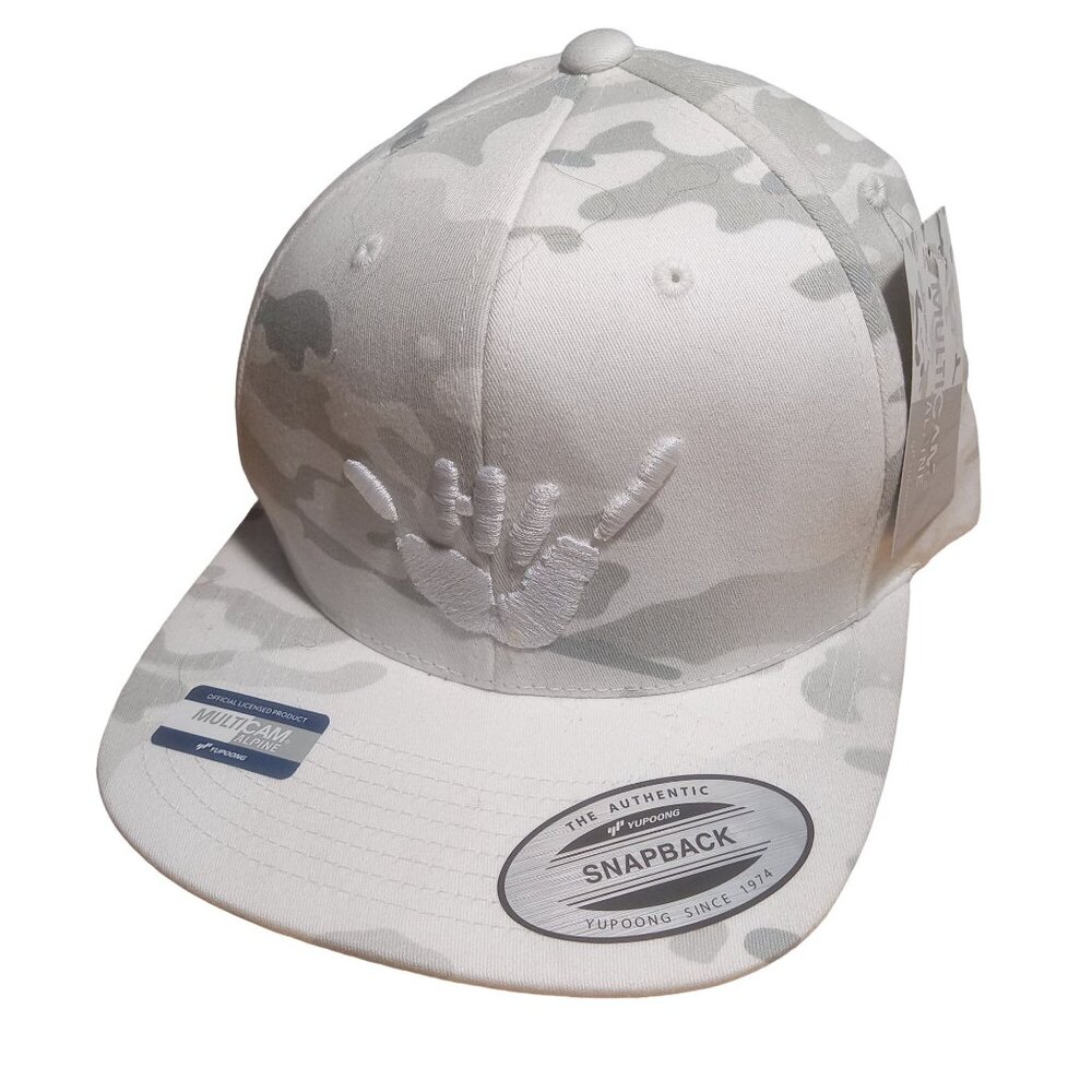 Yupoong Hawaii Domestic Market Snapback Hat White Snow Camo HI Puff Embroidery